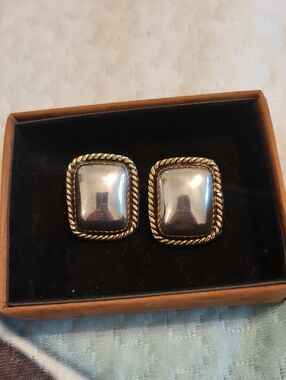 Silver-Tone Square Rope-Frame Earrings - Unbranded